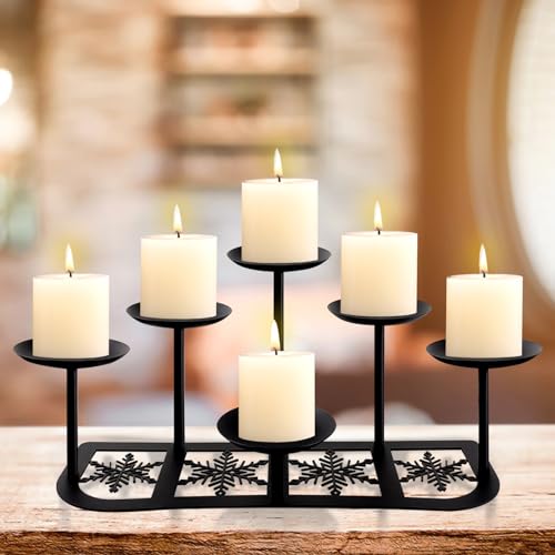 Kerzenhalter für Kamin, Mattschwarz, Metall, Kerzenhalter mit 6 Kerzenständern, Kaminsims, Dekoration für flammenlose oder Wachsstumpenkerzen, Bodentisch, Tafelaufsatz, Weihnachten, Hochzeit, von Beyoogeem