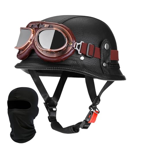 Beyswage Halbschalenhelm Retro Motorrad Helm Herausnehmbares Futter Schnellverschlussschnalle Helm Mit ECE Zulassung Vintage Chopper Helm Mofahelme Schwarz Für Erwachsene Herren Damen von Beyswage