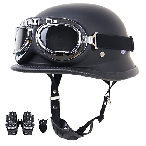 Motorrad Helm, Vintage Style Jet-Helmhalbhelm mit Schutzbrille, DOT/ECE Zertifiziert Antikollisions-Schutzhelm, Rollerhelm für Erwachsen Damen Herren, für Bike Scooter (55~64CM) von Beyswage