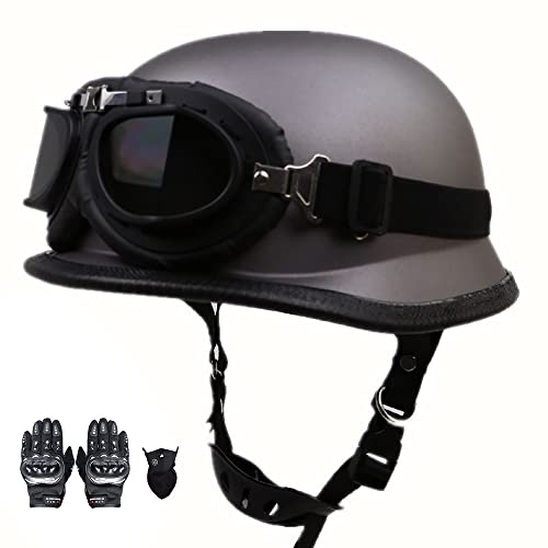 Motorrad Helm, Vintage Style Jet-Helmhalbhelm mit Schutzbrille, DOT/ECE Zertifiziert Antikollisions-Schutzhelm, Rollerhelm für Erwachsen Damen Herren, für Bike Scooter (55~64CM) von Beyswage