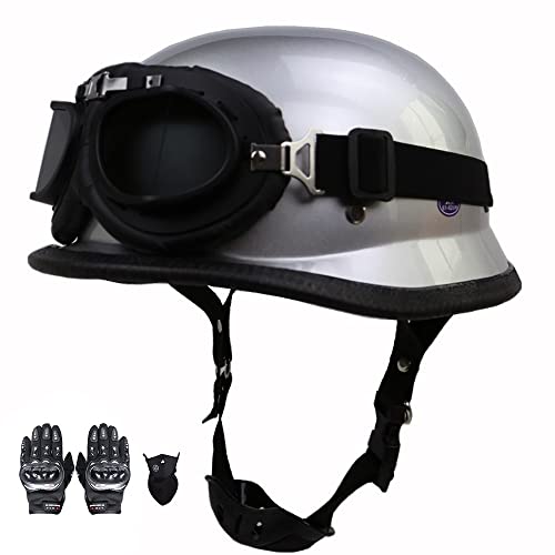 Motorrad Helm, Vintage Style Jet-Helmhalbhelm mit Schutzbrille, DOT/ECE Zertifiziert Antikollisions-Schutzhelm, Rollerhelm für Erwachsen Damen Herren, für Bike Scooter (55~64CM) von Beyswage