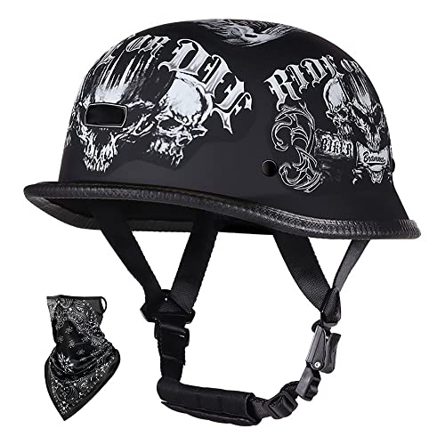 Retro Halbschalenhelm, DOT/ECE-Zulassung Outdoor Sport Retro Jethelm, Herren Damen Roller Helm, Scooter Helm, Einstellbar Schnellverschluss-Gurt, Bike Pilot Chopper Helm (55~60CM) von Beyswage