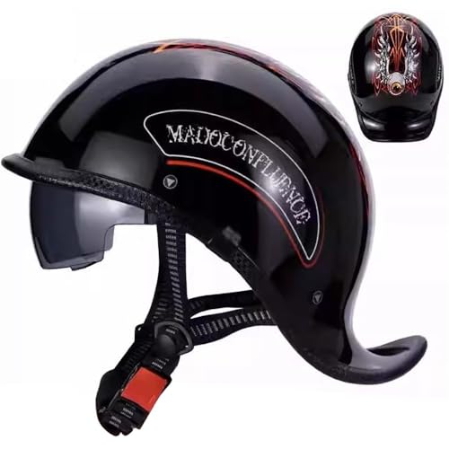 Retro Motorrad Halbhelme, Schwalbenschwanz-Design Motorrad-Helm, DOT/ECE-Zulassung Halbschalenhelm, Roller Helm mit Visier Einstellbar Schnellverschluss-Gurt, für Cruiser Chopper von Beyswage