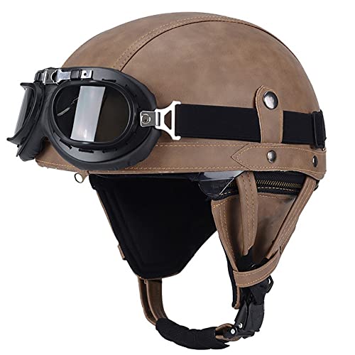 Retro Motorrad Halbhelme, Scooter Mofa-Helm mit Schutzbrille, mit Einstellbar Schnellverschluss-Gurt, DOT/ECE-Zugelassen fur Biker, Cruiser, Chopper -Helm, Unisexs (54~61CM) von Beyswage