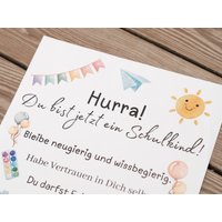 Hurra Du Bist Jetzt Ein Schulkind - Einschulung Poster Din A4, Schulanfang, Schulbeginn, Grundschule, Schulstart von Beziehungsvoll