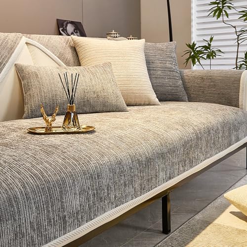 Sofa Überzug Chenille Sofabezug, Rutschfester Couch Überzug1 2 3 4 Sitzer für U Form L Form Sektionssofa, Sofa Überwurf, Kratzfest Hund Katze Sofaschoner, Hellgrau, 90 * 160cm von Bezugetop