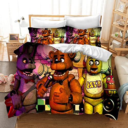 Bfrdollf 3D Five Nights at Freddy's Bettwäsche 135x200 Kinder Five Nights at Freddy's Bär Puppen-Druck Bettbezug Mikrofaser Mit Reißverschluss Kissenbezug (14,135 X 200 cm) von Bfrdollf