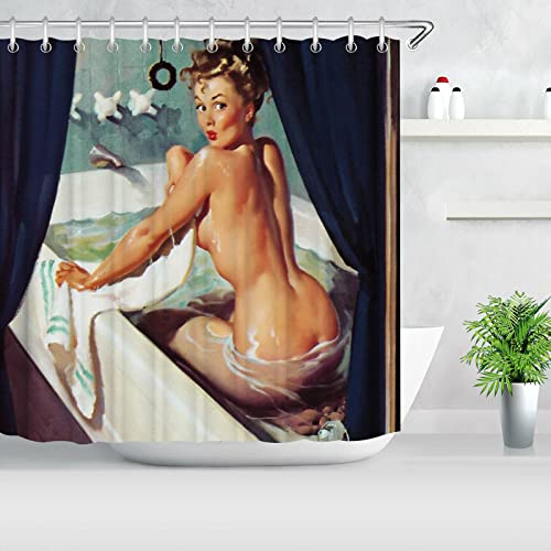 Bfrdollf 3D Polyester Duschvorhänge Sexy Frau Schatten Mit 12 Stück Haken Für Badezimmer Wasserdicht Badvorhang 180 X 180 cm Sexy Frau Frauen Strand Esel (10,200x240cm) von Bfrdollf