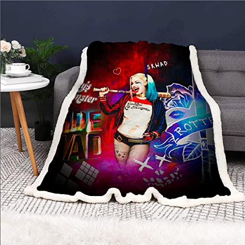 Bfrdollf Anime Decken, Clown Girl Harley Quinn Wohndecke Kuscheldecke Fleecedecke Decke Sofadecken 150 x 200 cm, Joker Harley Quinn Decke (6,150 x 200 cm) von Bfrdollf