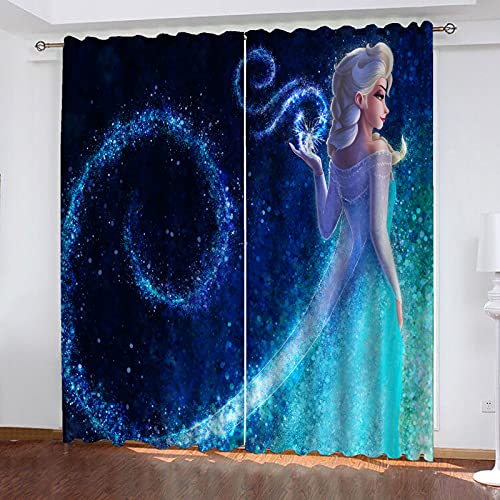 Bfrdollf Anime Frozen ELSA and Anna Olaf Vorhänge Muster Verdunklung Schalldämmend Schiebegardine Blickdicht Wärmeisolierend,Geeignet Für Kinderzimmer, Mädchenzimmer (8,100x140cm(BxH)) von Bfrdollf