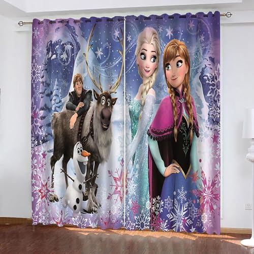 Bfrdollf Anime Frozen Verdunkelungsvorhang-Set, Anna Und ELSA Olaf Vorhänge, Mit Ösen Für Kinderzimme Wohnzimmer Schlafzimmer Dekoration (3,220x215cm(BxH)) von Bfrdollf