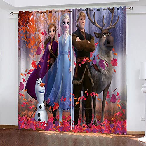 Bfrdollf Anime Frozen Verdunkelungsvorhang-Set, Anna Und ELSA Olaf Vorhänge, Mit Ösen Für Kinderzimme Wohnzimmer Schlafzimmer Dekoration (6,150x166cm(BxH)) von Bfrdollf