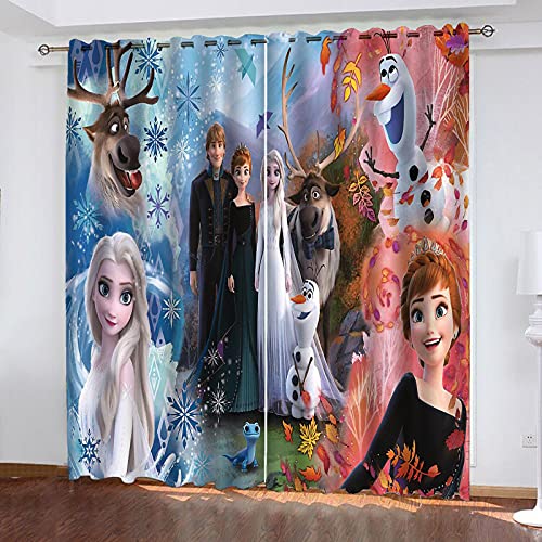 Bfrdollf Anime Frozen Verdunkelungsvorhang-Set, Anna Und ELSA Olaf Vorhänge, Mit Ösen Für Kinderzimme Wohnzimmer Schlafzimmer Dekoration (9,150x166cm(BxH)) von Bfrdollf