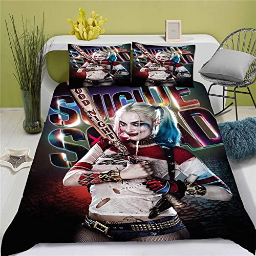 Bfrdollf Clown Girl Harley Quinn Bettwäsche-Set, Anime Bettwäsche 135x200 Für Jugendliche, Joker Harley Quinn Bettbezug (Single 135×200CM,14) von Bfrdollf