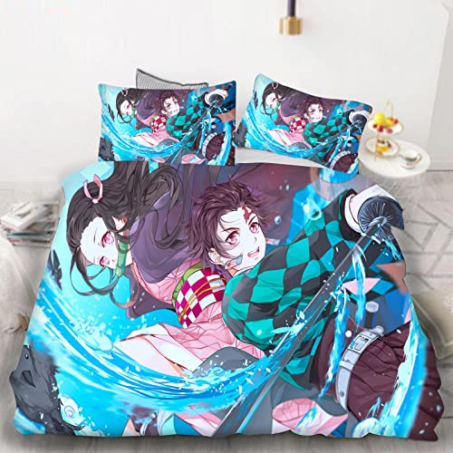 Bfrdollf Demon Slayer : Kimetsu No Yaiba Bettwäsche 135x200 Anime Demon Slayer Bettbezug-Set 100% Mikrofaser Für Jungen Und Mädchen Kinder (9,Single 135 X 200 cm) von Bfrdollf