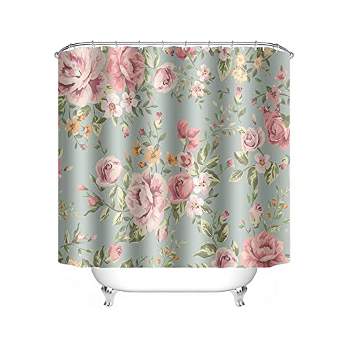 Bfrdollf Duschvorhang Blume 120x200 180x200 180x180 200x240 Textil Rosa Rose Bunt Pink Blau,100% Polyester,Shower Curtains Wasserdicht (180 x 180 cm,32) von Bfrdollf