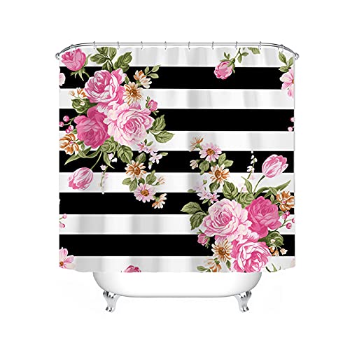 Bfrdollf Duschvorhang Blume 120x200 180x200 180x180 200x240 Textil Rosa Rose Bunt Pink Blau,100% Polyester,Shower Curtains Wasserdicht (200 x 240 cm,14) von Bfrdollf