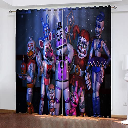 Bfrdollf Five Nights at Freddy's Verdunkelungsvorhang Wasserdichter Stoff Gardinen Für Kinderzimmer,Ösen Oben Für Gardinen,3D-Digitaldruck 100% Polyester (4,150x166cm(BxH)) von Bfrdollf