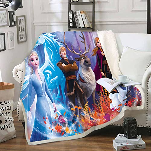 Bfrdollf Frozen Kuscheldecke Eiskönigin Anna Und ELSA Decken, Fleecedecke,Warme Wolldecke 100% Mikrofaser,für Schlafsofa Kinderdecke (12,130 X 150 cm) von Bfrdollf