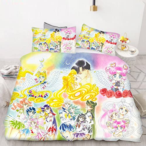 Bfrdollf Sailor Moon Bettwäsche 135x200 Mädchen Japan Anime Bettbezug Set 100% Mikrofaser Weiche Mit Kissenbezügen Reißverschluss Für Kinder (7,Single 135 X 200 cm) von Bfrdollf