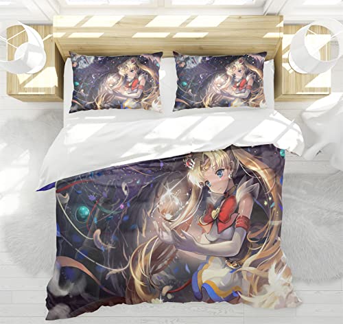 Bfrdollf Sailor Moon Bettwäsche 135x200cm Japan Anime Bettwäsche Set Mädchen Microfaser Einzelbett Bettbezug Und Kissenbezug,mit Reißverschluss (14,135 X 200 cm) von Bfrdollf