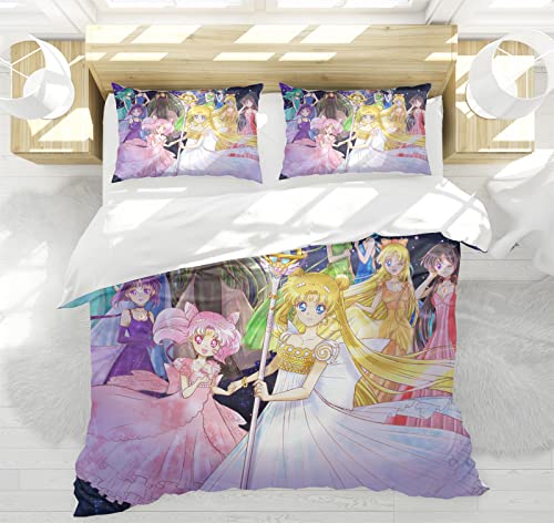 Bfrdollf Sailor Moon Bettwäsche 135x200cm Japan Anime Bettwäsche Set Mädchen Microfaser Einzelbett Bettbezug Und Kissenbezug,mit Reißverschluss (4,200 X 200 cm) von Bfrdollf