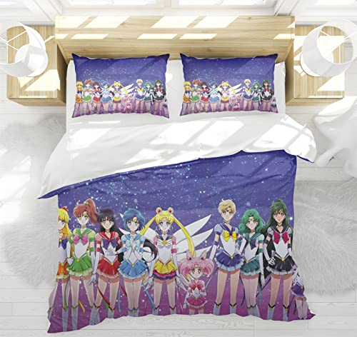 Bfrdollf Sailor Moon Bettwäsche 135x200cm Japan Anime Bettwäsche Set Mädchen Microfaser Einzelbett Bettbezug Und Kissenbezug,mit Reißverschluss (5,135 X 200 cm) von Bfrdollf