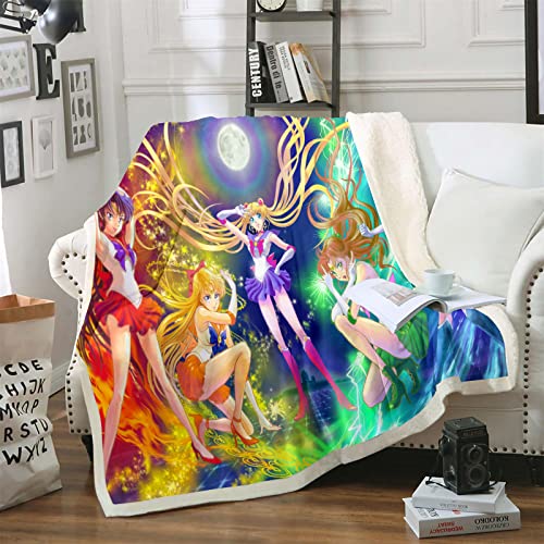 Bfrdollf Sailor Moon Kuscheldecke 150x200 Decke Mädchen Kinder Anime Weiche& Warme Fleecedecke Als Sofadecke Kuschel Wohndecken (11,100 X 140 cm) von Bfrdollf