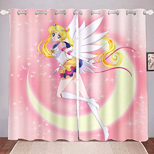 Bfrdollf Sailor Moon Verdunkelungsvorhänge Set Anime Vorhang 100% Polyester Vorhang Mit Ösen Für Kinderzimme Schlafzimmer Dekoration (2,100x140cm(BxH)/ 50x140cmx2) von Bfrdollf