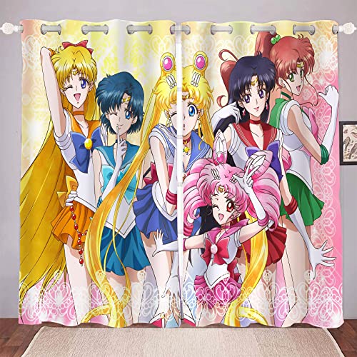 Bfrdollf Sailor Moon Verdunkelungsvorhänge Set Anime Vorhang 100% Polyester Vorhang Mit Ösen Für Kinderzimme Schlafzimmer Dekoration (4,150x166cm(BxH)/ 75x166cmx2) von Bfrdollf