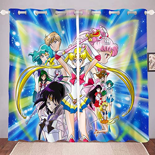 Bfrdollf Sailor Moon Verdunkelungsvorhänge Set Anime Vorhang 100% Polyester Vorhang Mit Ösen Für Kinderzimme Schlafzimmer Dekoration (6,100x140cm(BxH)/ 50x140cmx2) von Bfrdollf
