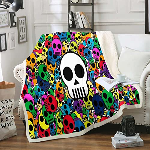 Bfrdollf Totenkopf Blumendecke - Sofadecke - Weiche Warme Fleecedecke,Character Cartoons Decke,Kuscheldecke Decke Sofa,Couchdecke,Decke Schwarz (1,150 X 200 cm) von Bfrdollf