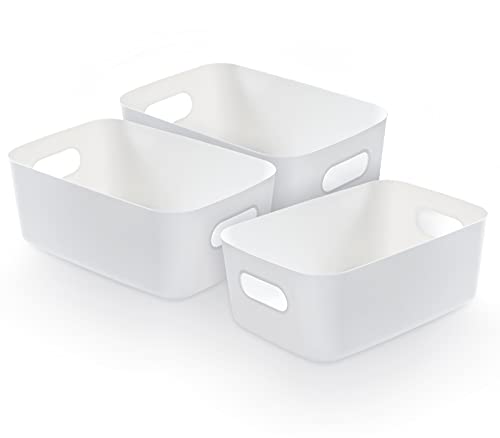 Bgfuni 3er Set Aufbewahrungsbox,Organizer Box mit Griffen-(Original Design),Klein Kunststoffbox Weiß für Haushalt, Praktischer Aufbewahrungskorb Aufbewahrungskiste für das Bad,20x14x7.5cm von Bgfuni