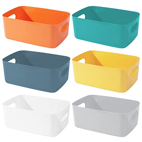 Bgfuni 6 Stück Aufbewahrungsbox,Organizer Box mit Griffen-(Original Design),Klein Kunststoffbox Weiß für Haushalt, Praktischer Aufbewahrungskorb Aufbewahrungskiste für das Bad,20x14x7.5cm (6 Farben) von Bgfuni
