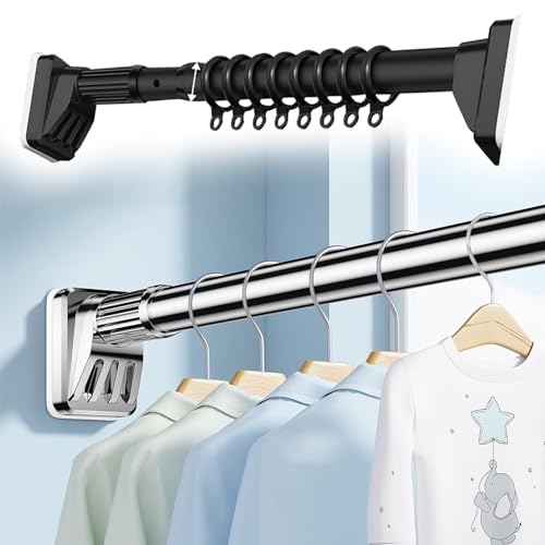 BgnEhRfL Kleiderstangen, Duschvorhangstange, Verstellbare Spannstange, Durchmesser Teleskopstange Edelstahl, Anti-Rutsch, Ohne Bohren(Black,260cm-350cm) von BgnEhRfL