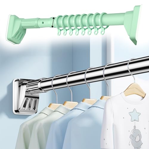 BgnEhRfL Kleiderstangen, Duschvorhangstange, Verstellbare Spannstange, Durchmesser Teleskopstange Edelstahl, Anti-Rutsch, Ohne Bohren(Green,210cm-300cm) von BgnEhRfL