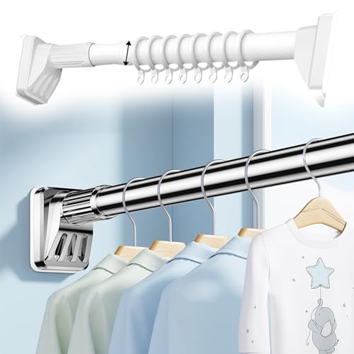 BgnEhRfL Kleiderstangen, Duschvorhangstange, Verstellbare Spannstange, Durchmesser Teleskopstange Edelstahl, Anti-Rutsch, Ohne Bohren(White,50cm-75cm) von BgnEhRfL