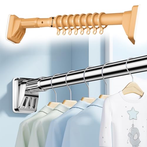 BgnEhRfL Kleiderstangen, Duschvorhangstange, Verstellbare Spannstange, Durchmesser Teleskopstange Edelstahl, Anti-Rutsch, Ohne Bohren(Yellow,210cm-300cm) von BgnEhRfL