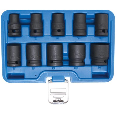 Kraft-Steckschlüssel-Einsatz-Satz Sechskant | Antrieb Innenvierkant 12,5 mm (1/2") | SW 10 - 24 mm | 10-tlg. von Bgs