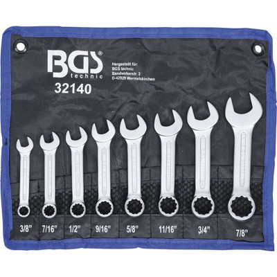 Maul-Ringschlüssel-Satz extra kurz Zollgrößen SW 3/8" - 7/8" 8-teilig von Bgs