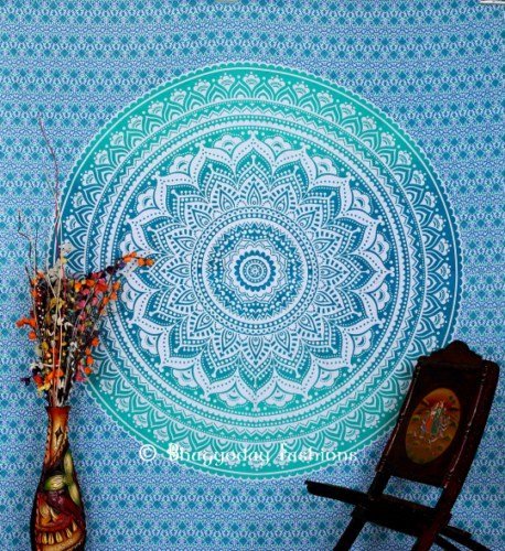 BhagyodayFashions Indischer Mandala-Wandbehang Gobelin Tagesdecke, überwurf, Baumwolle, 218 x 238 cm von BhagyodayFashions