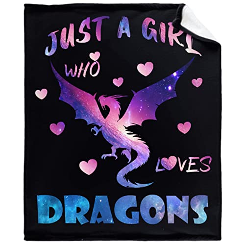 Just A Girl Who Loves Dragons Decke, Flanell-Fleece, Überwurfdecke, Mikrofaser, leicht, weich, gemütlich, für Couch, Sofa, Bett, alle Jahreszeiten, 203.2 x 152.4 cm, für Erwachsene von Bhaisajyaguru