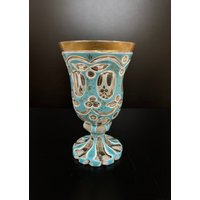 Boho Vintage Überfangglas Vase Mit Goldmalerei von Bharatkakhazana