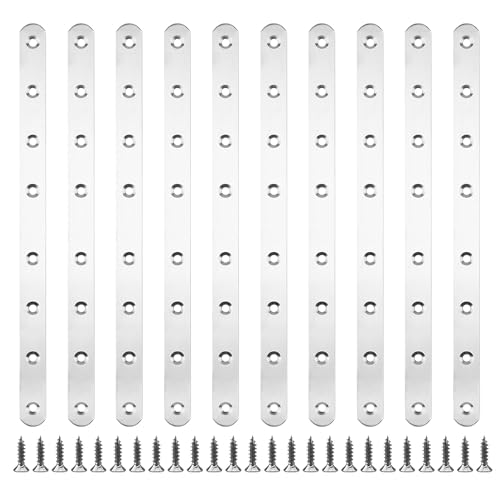 Bhina 10 Stücke Flachverbinder Edelstahl 293x19mm Holzverbinder Flachverbinder Lochplatte 3mm Dick Metallverbinder Flach Flacher Holzverbinder mit 80 Schrauben für Möbel Schränke Regale von Bhina