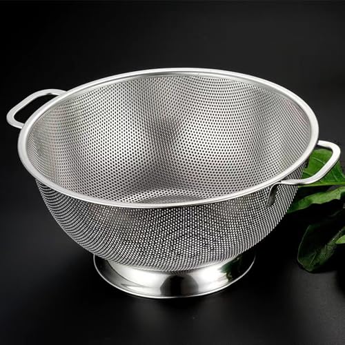 Bhina 28,5cm Durchmesser Edelstahlsieb Groß Micro-Perforierte Sieb mit Griff und Basis, Küchensieb Nudelsieb Abtropfsieb Sieb Edelstahl für Ablaufen Gemüse Obst Reis Nudeln Spülmaschinenfest von Bhina