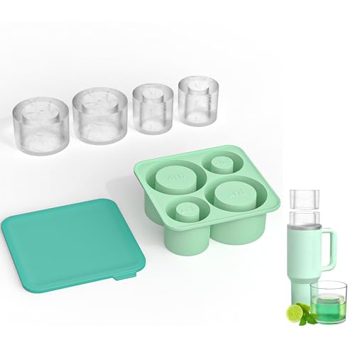 Bhina Eiswürfelform Silikon für Stanley Becher, 4 Fach Eiswürfelbehälter für Stanley Cup, Silikon Hohlzylindrisch Eiswürfelform mit Deckel, BPA Frei, 4-in-1 Silikon-Eiswürfelform für 20–40 Oz Becher von Bhina