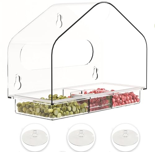 Bhina Vogelhaus Fensterscheibe mit Saugnäpfen, Vogelhaus Fenster Acryl mit Abnehmbarem Tablett, Bird Feeder Window, Fenster Futterhäuschen für Vögel, Transparentes Vogelhäuschen für Garten (1) von Bhina