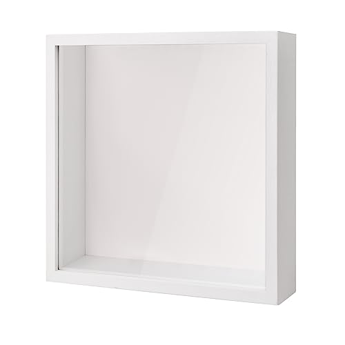 3D-Schatten-Box, tiefer Bilderrahmen, Schaukasten für Tischplatte und Wand, tiefer Holzrahmen für Blumen, Erinnerungsstücke, Medaillen, Basteln, Tickets (22 x 22 cm, weiß) von Bhoulandi