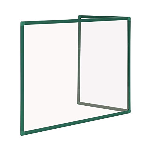 Bi-Office Duo Glastafel, Trennwand, Spritzschutz Glas, zwei Tafeln, Winkel der zweiten Tafel beliebig enstellbar, mit grünem Aluminiumrahmen, 90 x 60 cm (1 Tafel) und 45 x 60 cm (2 Tafeln) von Bi-Office
