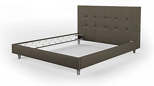 Doppelbett mit Kopfteil, Made in Italy, Struktur aus Holz und Kunstleder, 172x203xh100 cm, Farbe Tortora von BiBi Relax